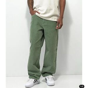 Empyre Green Corduroy Pants Men's Logo Accent Straight Leg